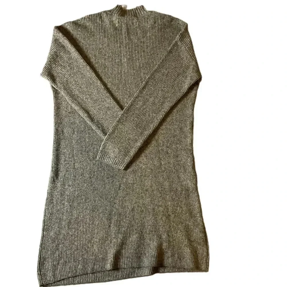 NWT LOFT Womens‎ Grey Long Sleeve Ribbed Mock Neck Sweater Dress Size Large